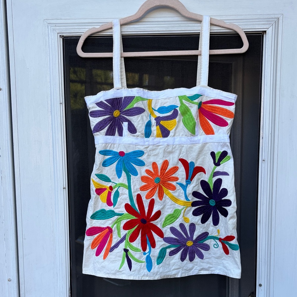 Tory Burch Ladies White Embroidered Floral Art Cotton Tank Top-6